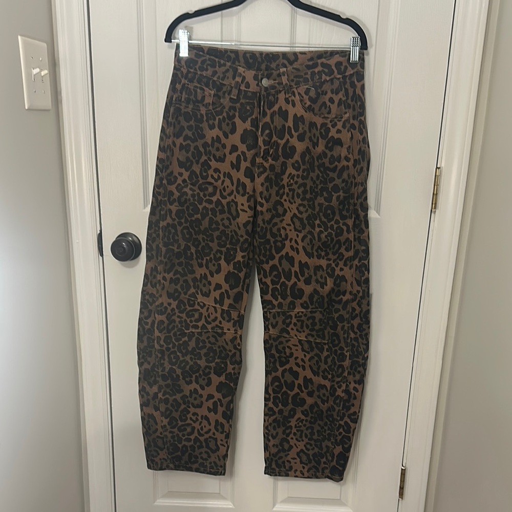 Leopard Print Barrel Jeans